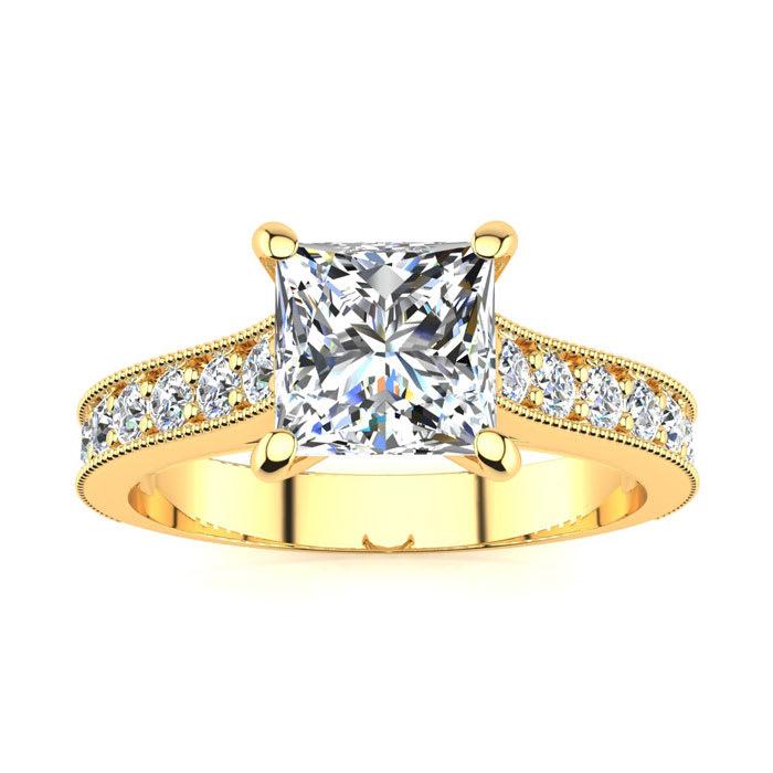 1 1/2 Carat Diamond Engagement Ring With 1 Carat Princess Cut Center Diamond In 14K Yellow Gold