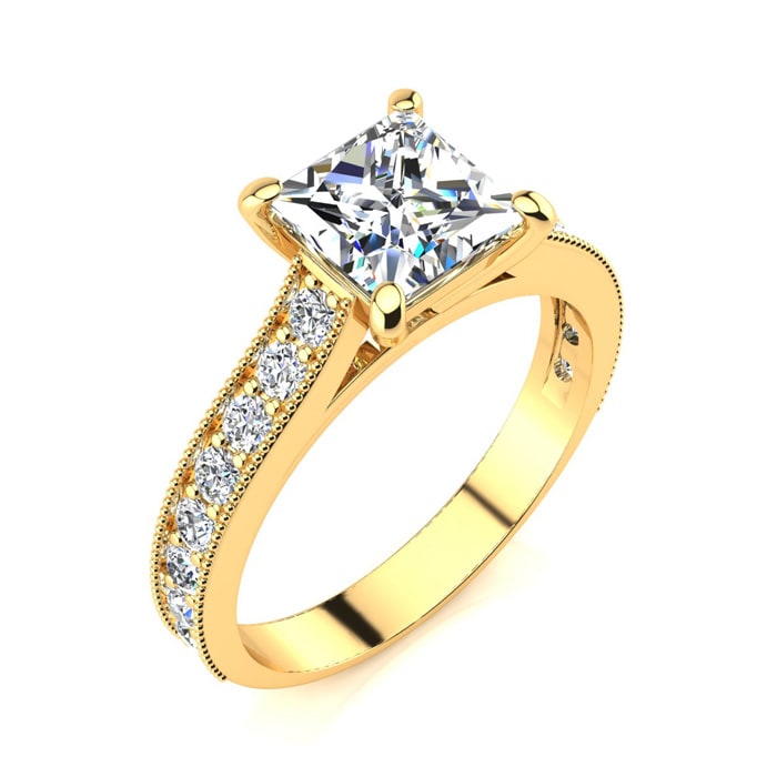 1 1/2 Carat Diamond Engagement Ring With 1 Carat Princess Cut Center Diamond In 14K Yellow Gold