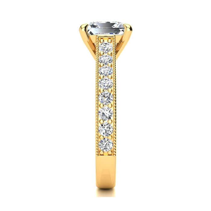 1 1/2 Carat Diamond Engagement Ring With 1 Carat Princess Cut Center Diamond In 14K Yellow Gold