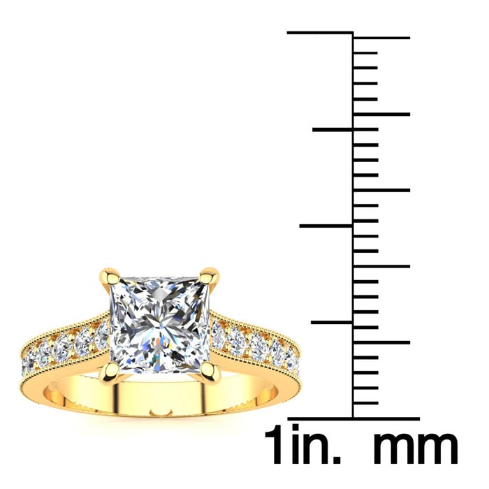 1 1/2 Carat Diamond Engagement Ring With 1 Carat Princess Cut Center Diamond In 14K Yellow Gold