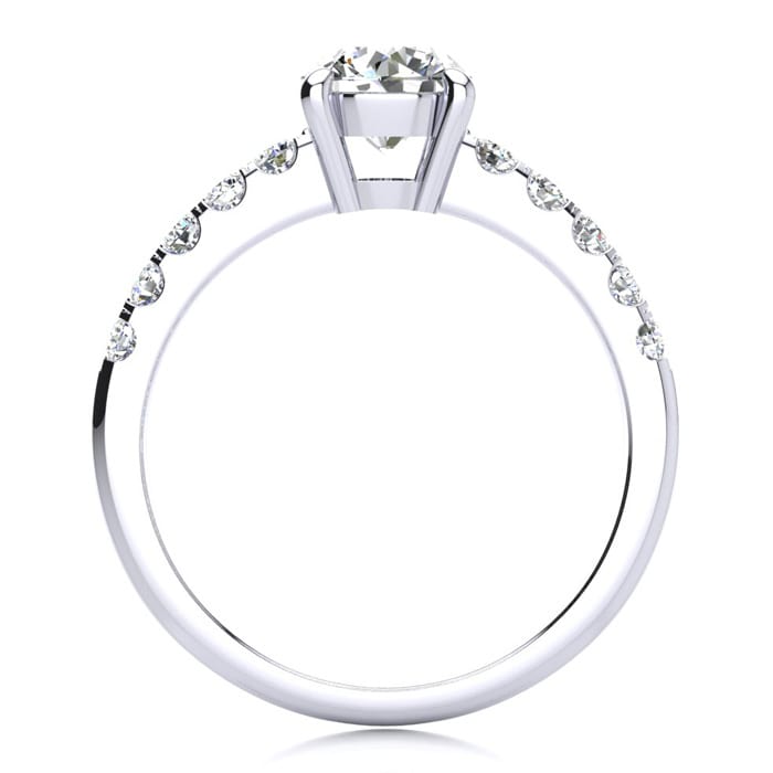 1.30 Carat Traditional Diamond Engagement Ring with 1 Carat Center Round Solitaire In 14 Karat White Gold