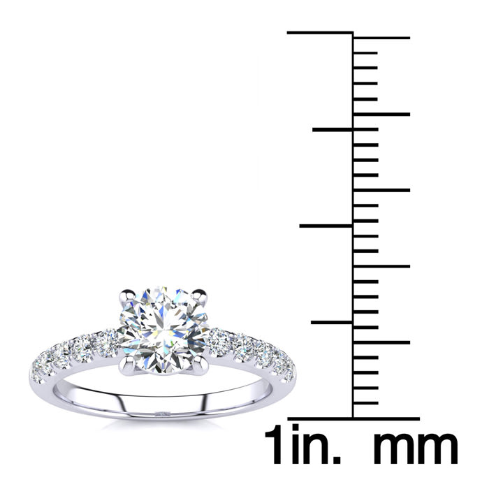 1.30 Carat Traditional Diamond Engagement Ring with 1 Carat Center Round Solitaire In 14 Karat White Gold