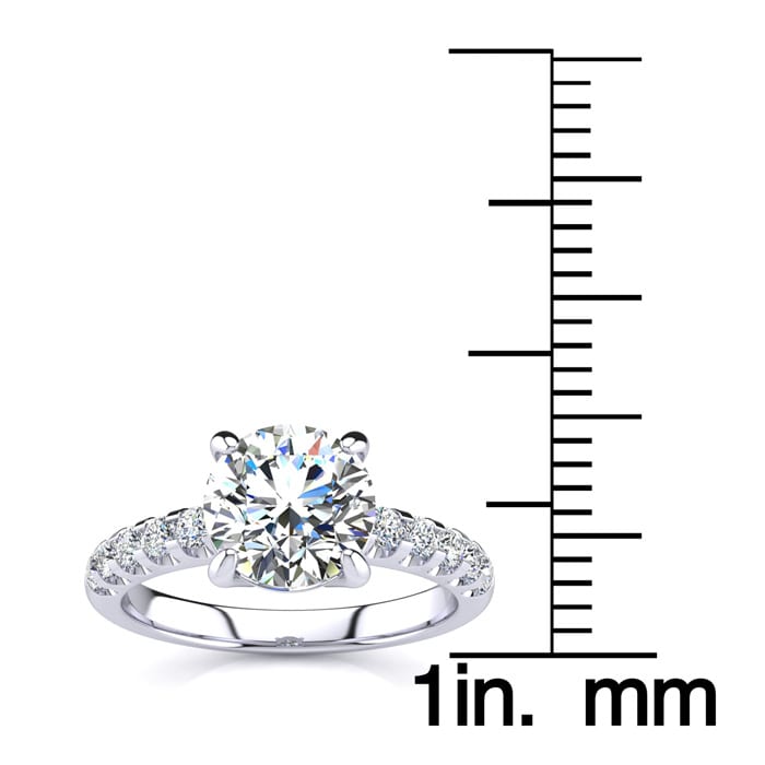 2.30 Carat Traditional Diamond Engagement Ring with 2 Carat Center Round Solitaire In 14 Karat White Gold