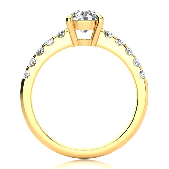 1.30 Carat Traditional Diamond Engagement Ring with 1 Carat Center Round Solitaire In 14 Karat Yellow Gold