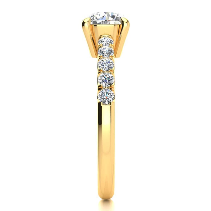 1.30 Carat Traditional Diamond Engagement Ring with 1 Carat Center Round Solitaire In 14 Karat Yellow Gold