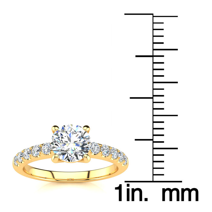 1.30 Carat Traditional Diamond Engagement Ring with 1 Carat Center Round Solitaire In 14 Karat Yellow Gold