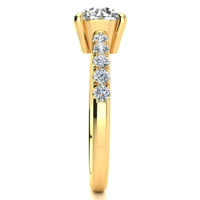 1 3/4 Carat Traditional Diamond Engagement Ring with 1 1/2 Carat Center Round Solitaire In 14 Karat Yellow Gold 