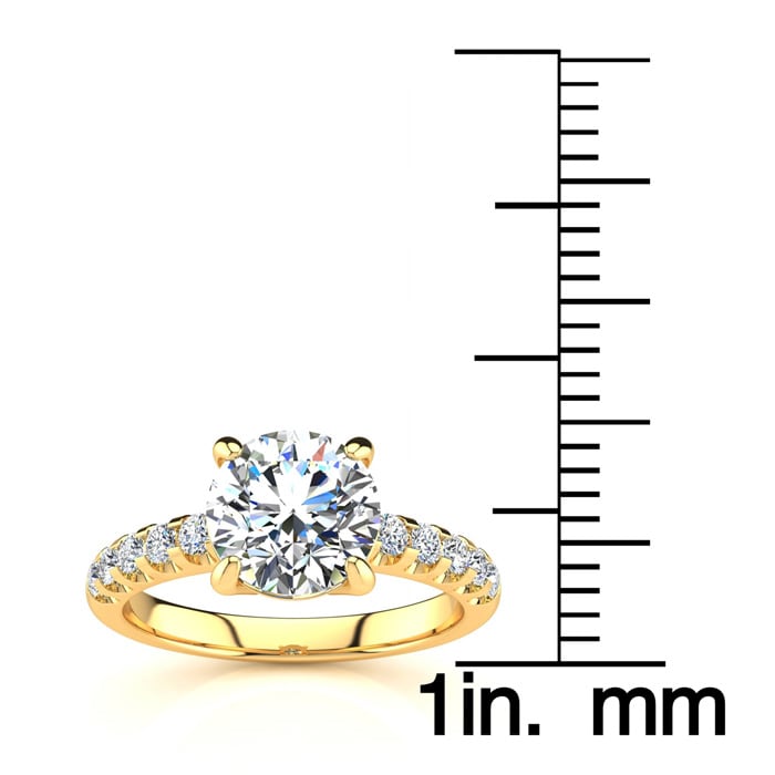 2.30 Carat Traditional Diamond Engagement Ring with 2 Carat Center Round Solitaire In 14 Karat Yellow Gold