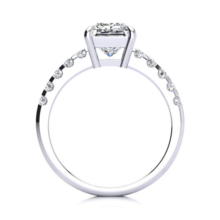 1 3/4 Carat Traditional Diamond Engagement Ring with 1 1/2 Carat Center Princess Cut Solitaire In 14 Karat White Gold 