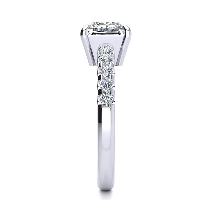 1 3/4 Carat Traditional Diamond Engagement Ring with 1 1/2 Carat Center Princess Cut Solitaire In 14 Karat White Gold 