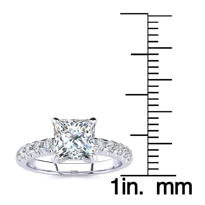 1 3/4 Carat Traditional Diamond Engagement Ring with 1 1/2 Carat Center Princess Cut Solitaire In 14 Karat White Gold 