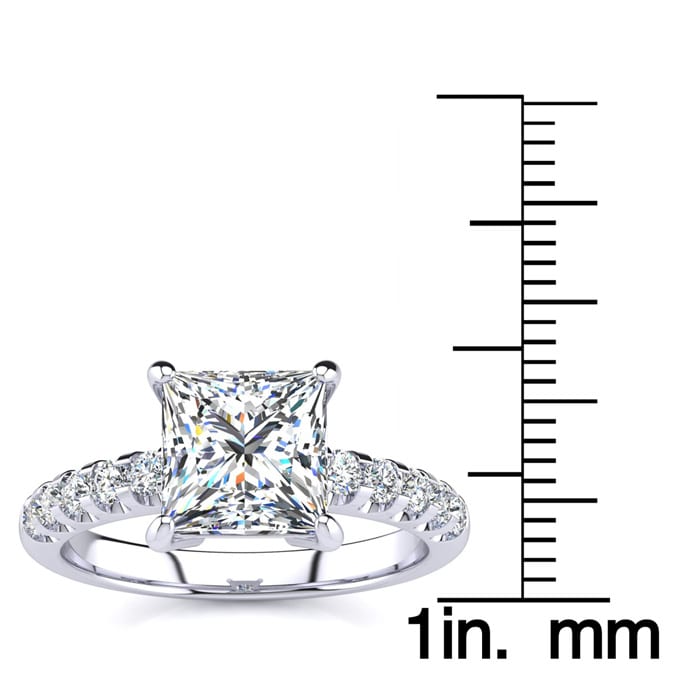 2 1/2 Carat Traditional Diamond Engagement Ring with 2.15 Carat Center Princess Cut Solitaire In 14 Karat White Gold 