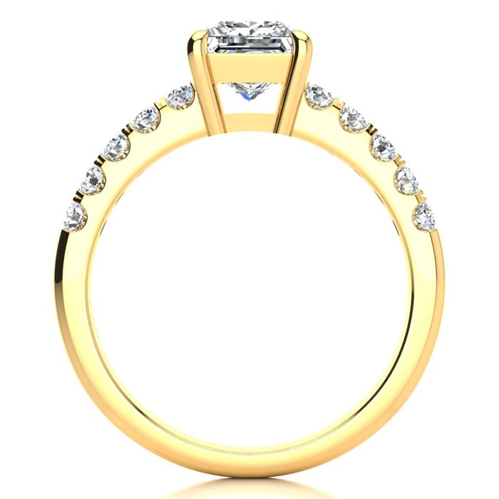 1 1/3 Carat Traditional Diamond Engagement Ring with 1 Carat Center Princess Cut Solitaire In 14 Karat Yellow Gold 