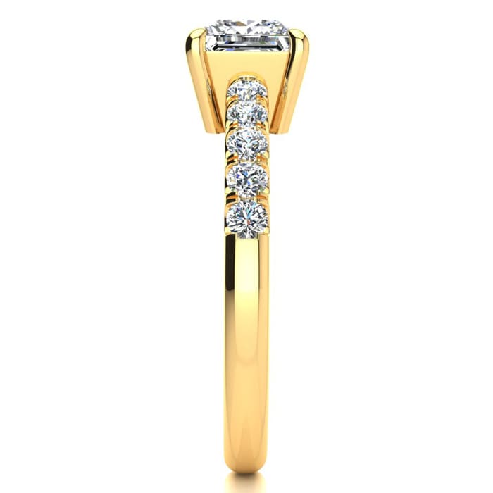 1 1/3 Carat Traditional Diamond Engagement Ring with 1 Carat Center Princess Cut Solitaire In 14 Karat Yellow Gold 