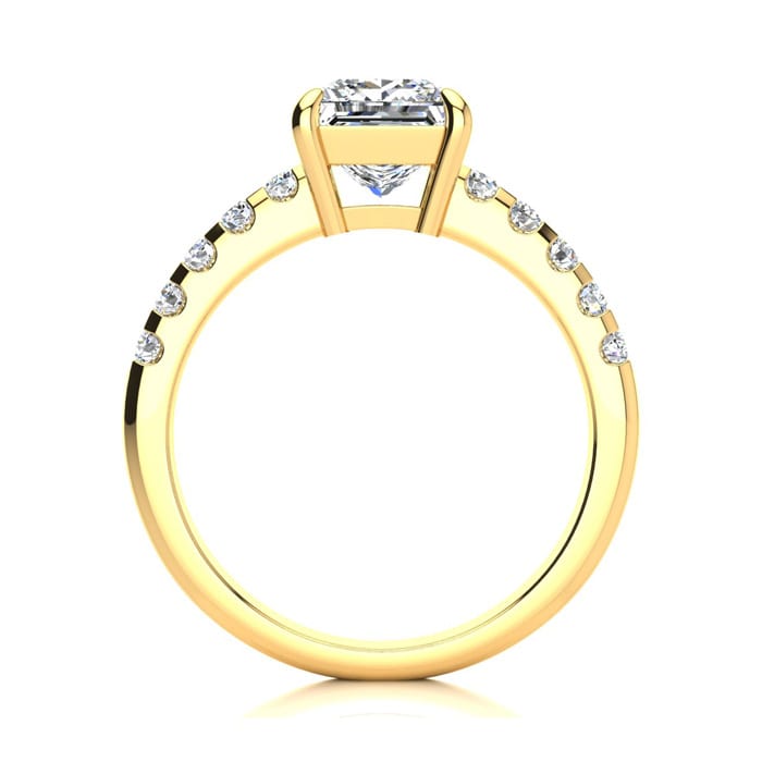 1 3/4 Carat Traditional Diamond Engagement Ring with 1 1/2 Carat Center Princess Cut Solitaire In 14 Karat Yellow Gold 