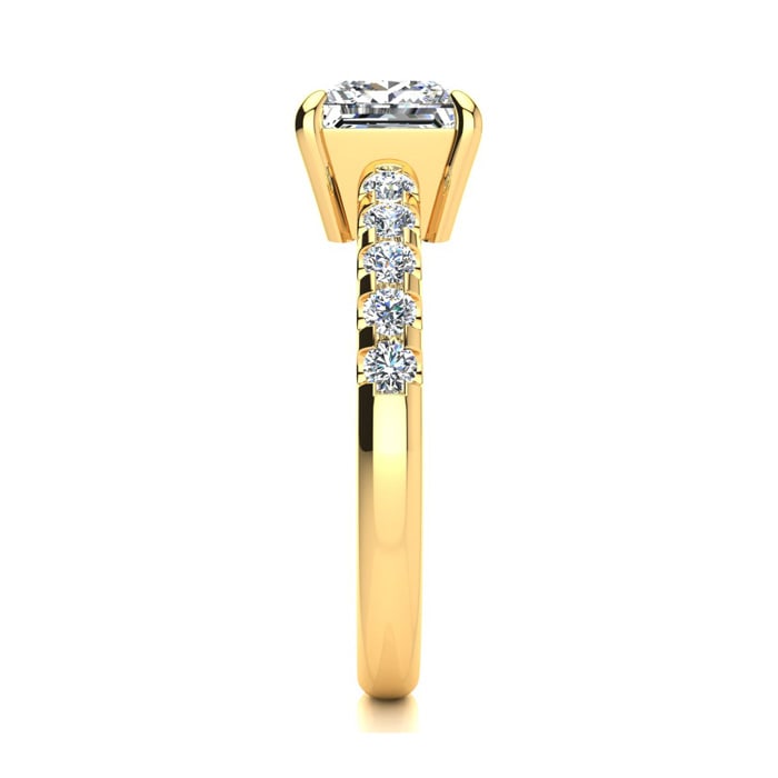 1 3/4 Carat Traditional Diamond Engagement Ring with 1 1/2 Carat Center Princess Cut Solitaire In 14 Karat Yellow Gold 