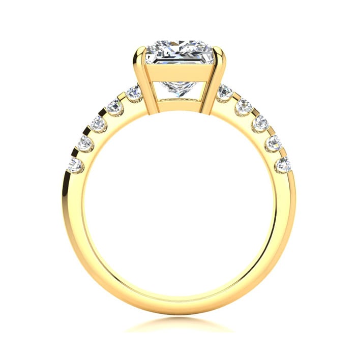 2 1/2 Carat Traditional Diamond Engagement Ring with 2.15 Carat Center Princess Cut Solitaire In 14 Karat Yellow Gold 