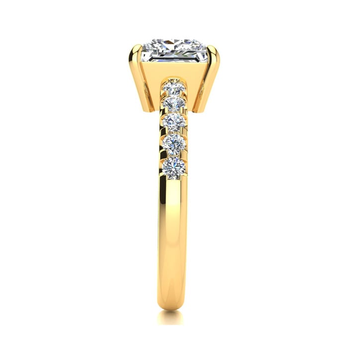 2 1/2 Carat Traditional Diamond Engagement Ring with 2.15 Carat Center Princess Cut Solitaire In 14 Karat Yellow Gold 