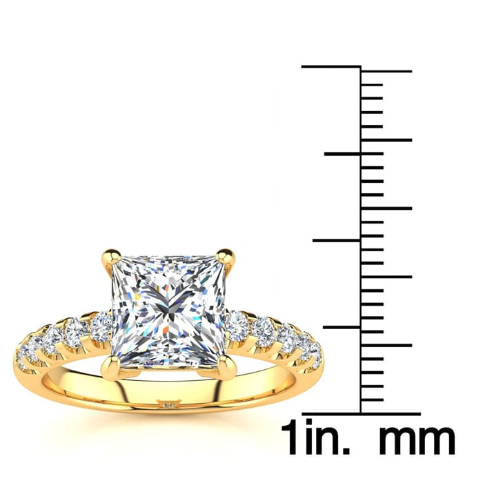 2 1/2 Carat Traditional Diamond Engagement Ring with 2.15 Carat Center Princess Cut Solitaire In 14 Karat Yellow Gold 