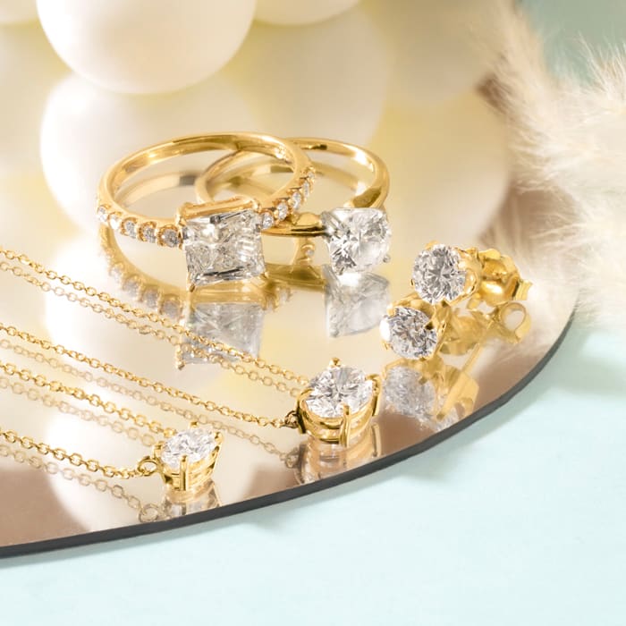 2 1/2 Carat Traditional Diamond Engagement Ring with 2.15 Carat Center Princess Cut Solitaire In 14 Karat Yellow Gold 