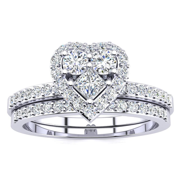 1/2 Carat Heart Halo Diamond Bridal Set in White Gold