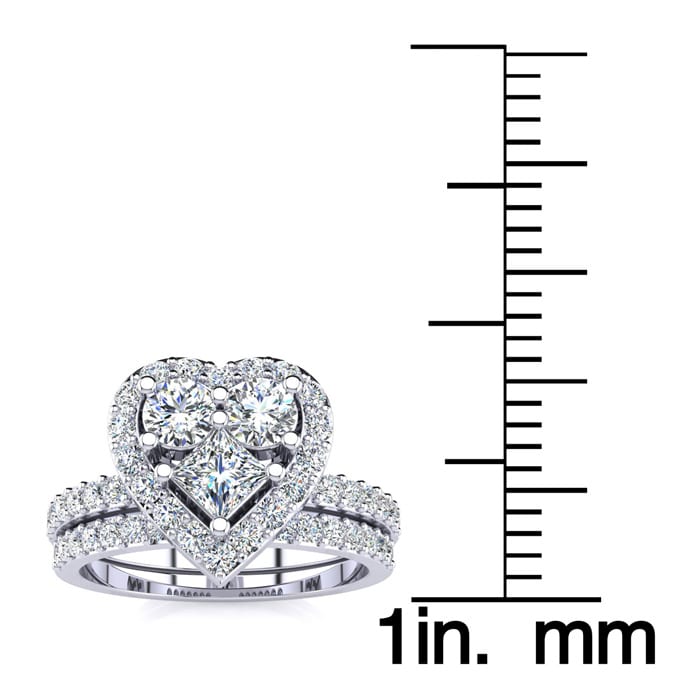 1 Carat Heart Halo Diamond Bridal Set in 14k White Gold