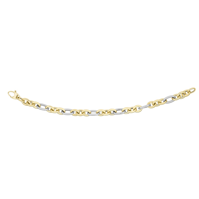 14 Karat Yellow & White Gold 7.5mm 7.25 Inch Oval Link Fancy Bracelet