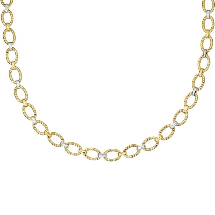 14 Karat Yellow & White Gold 18 Inch Twisted Oval Link Necklace