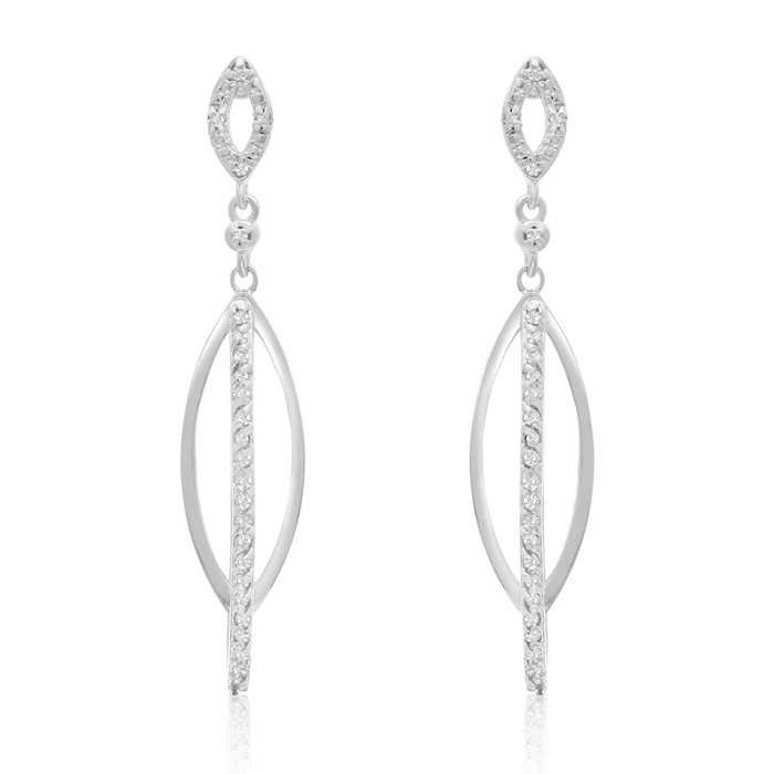 1/4 Carat Diamond Dangle Earrings In Sterling Silver, 1 1/2 Inches