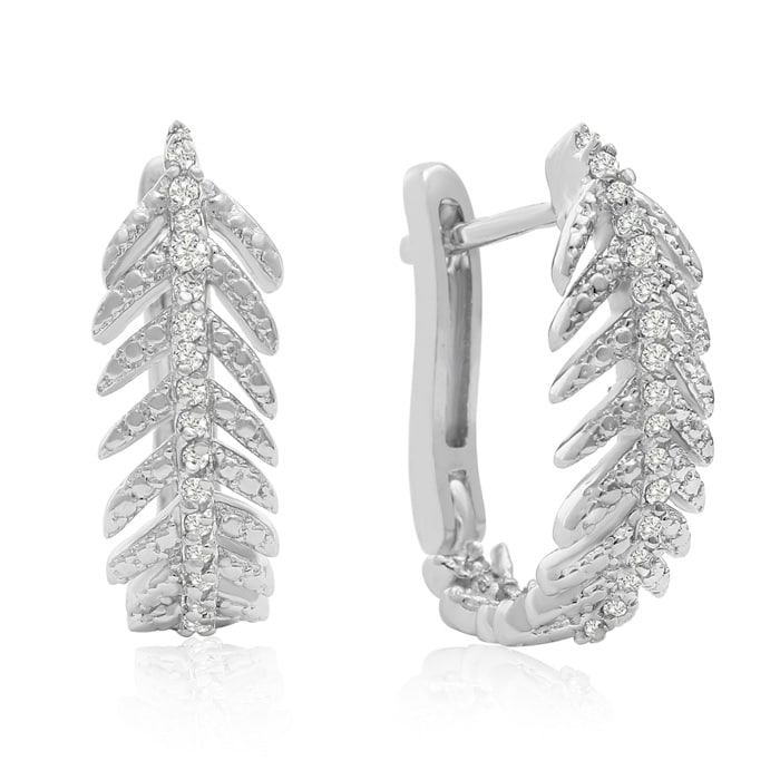 1/4 Carat Diamond Feather Earrings In White Gold Overlay With Latchback .   Incredibly Popular Hoop Earrings!