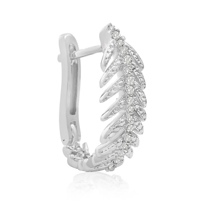 1/4 Carat Diamond Feather Earrings In White Gold Overlay With Latchback .   Incredibly Popular Hoop Earrings!