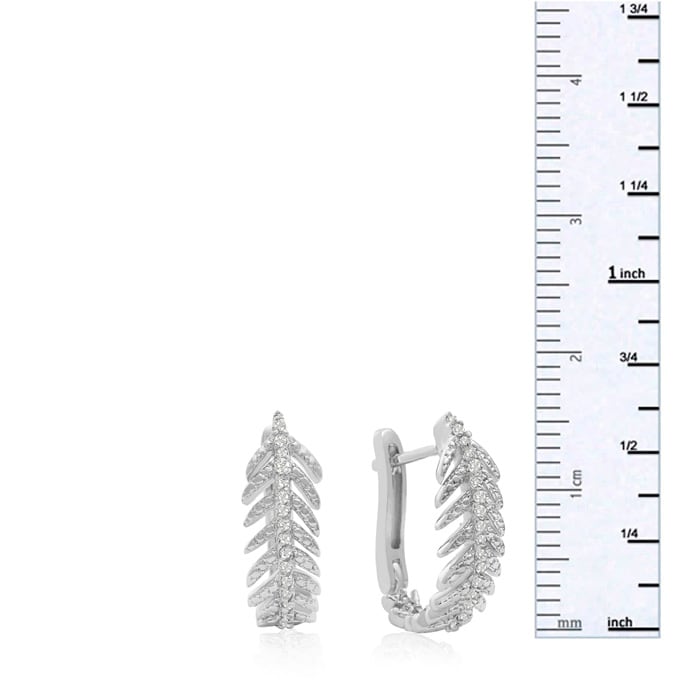1/4 Carat Diamond Feather Earrings In White Gold Overlay With Latchback .   Incredibly Popular Hoop Earrings!