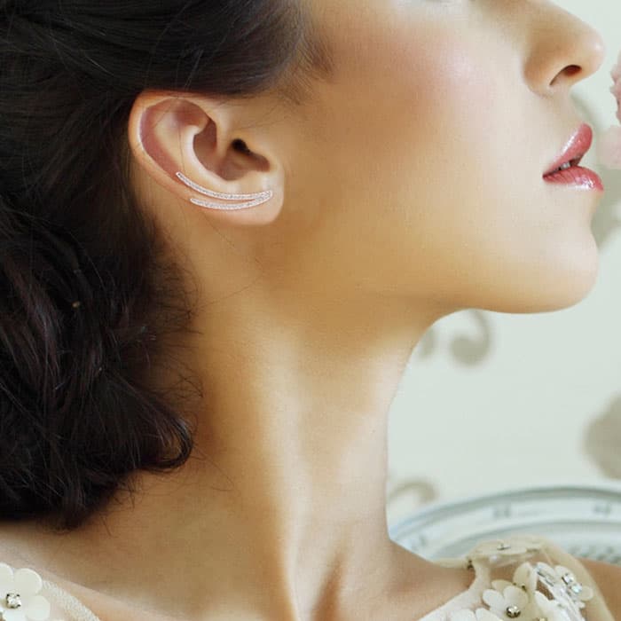 1/2 Carat Diamond Double Row Ear Climbers In Sterling Silver