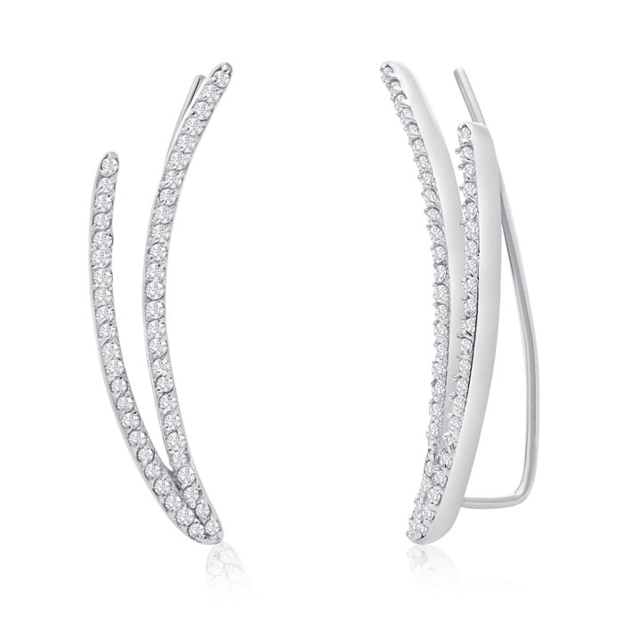 1/2 Carat Diamond Double Row Ear Climbers In Sterling Silver