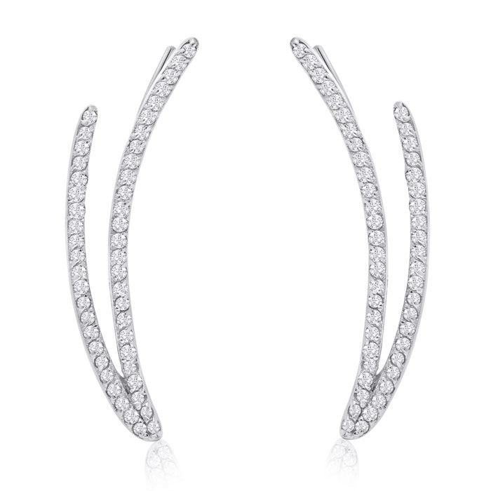 1/2 Carat Diamond Double Row Ear Climbers In Sterling Silver