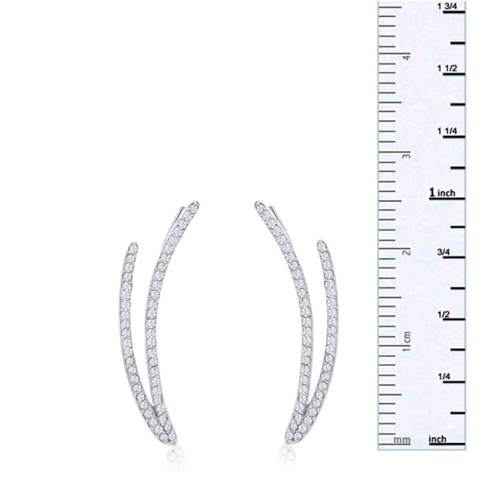 1/2 Carat Diamond Double Row Ear Climbers In Sterling Silver