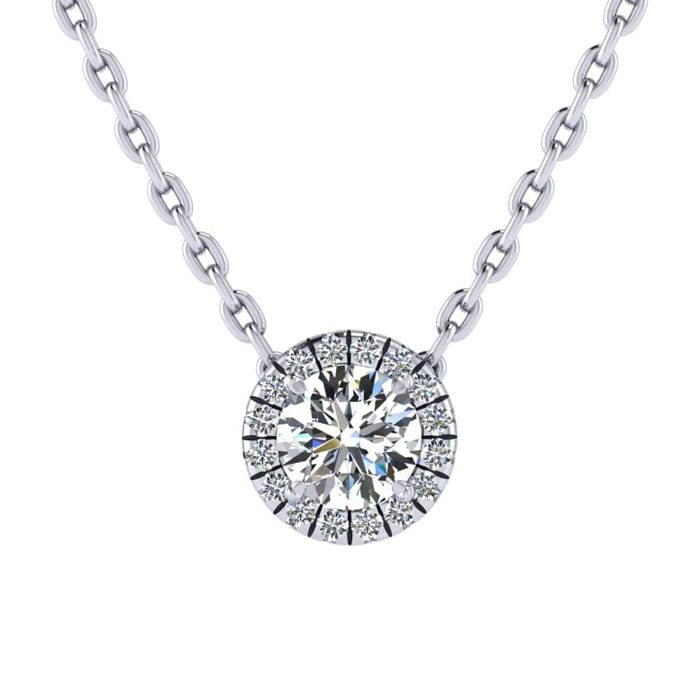 1/2ct Halo Diamond Necklace In 14K White Gold

