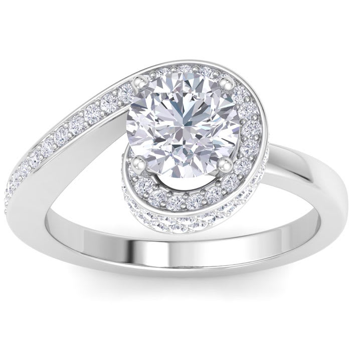 Modern Asymmetrical Round Brilliant 2 Carat Diamond Engagement Ring In 14K White Gold