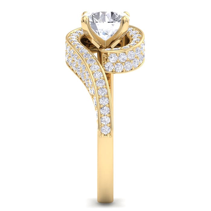 Modern Asymmetrical Round Brilliant 2 Carat Diamond Engagement Ring In 14K Yellow Gold