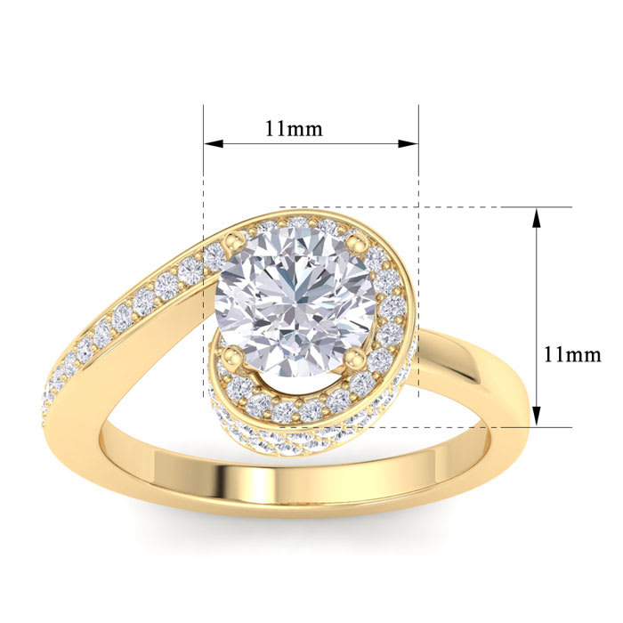 Modern Asymmetrical Round Brilliant 2 Carat Diamond Engagement Ring In 14K Yellow Gold
