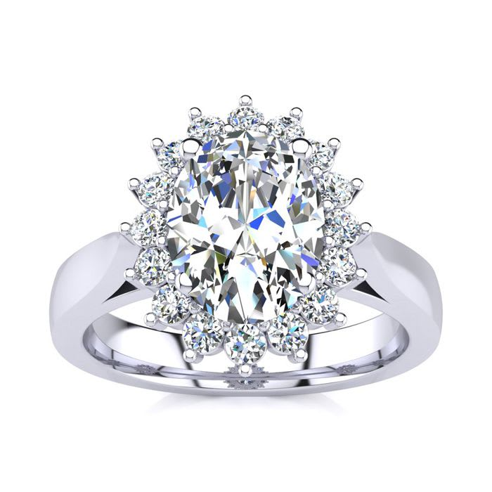 1 1/2ct Oval And Round Diamond Classic Engagement Ring In 14 Karat White Gold