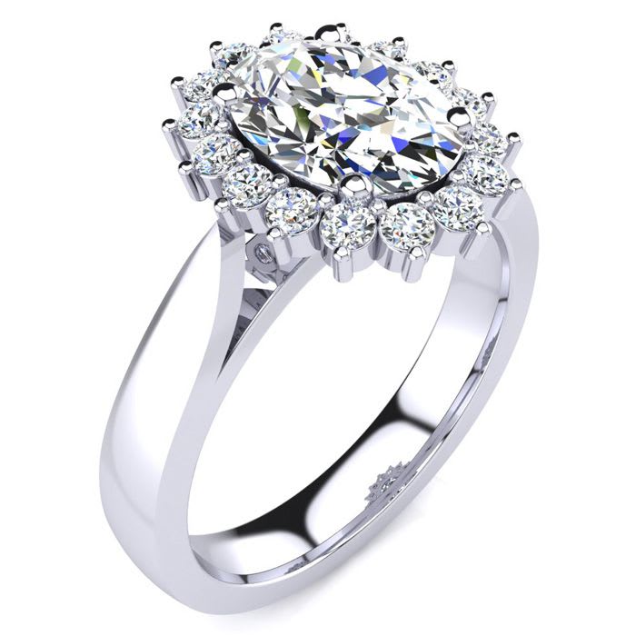 1 1/2ct Oval And Round Diamond Classic Engagement Ring In 14 Karat White Gold