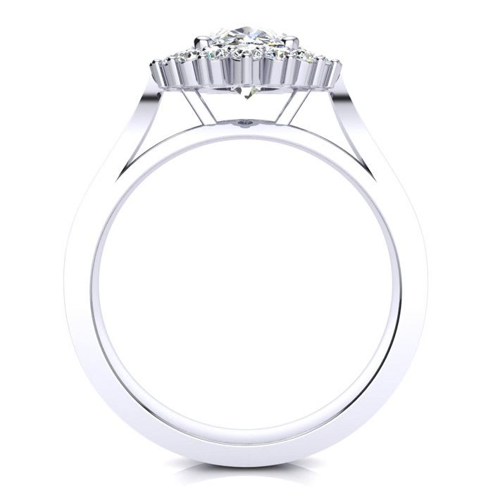1 1/2ct Oval And Round Diamond Classic Engagement Ring In 14 Karat White Gold