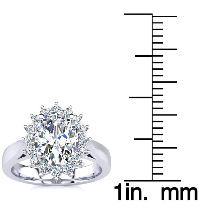 1 1/2ct Oval And Round Diamond Classic Engagement Ring In 14 Karat White Gold