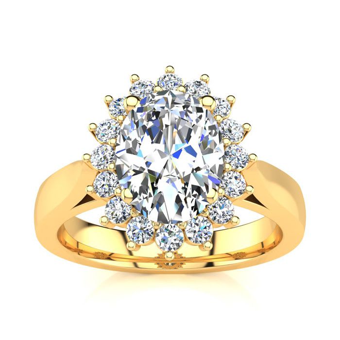 1 1/2ct Oval And Round Diamond Classic Engagement Ring In 14 Karat Yellow Gold