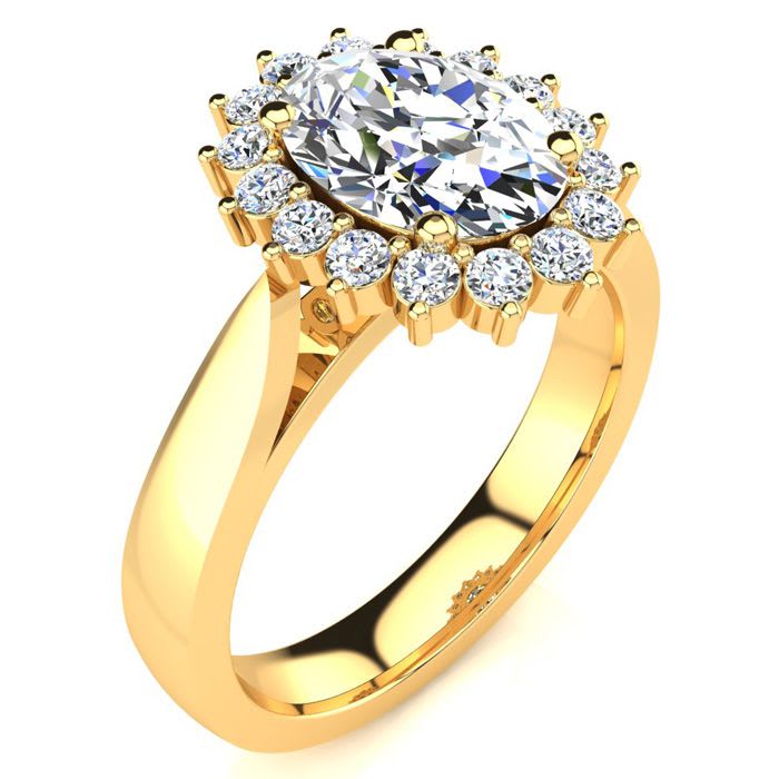1 1/2ct Oval And Round Diamond Classic Engagement Ring In 14 Karat Yellow Gold
