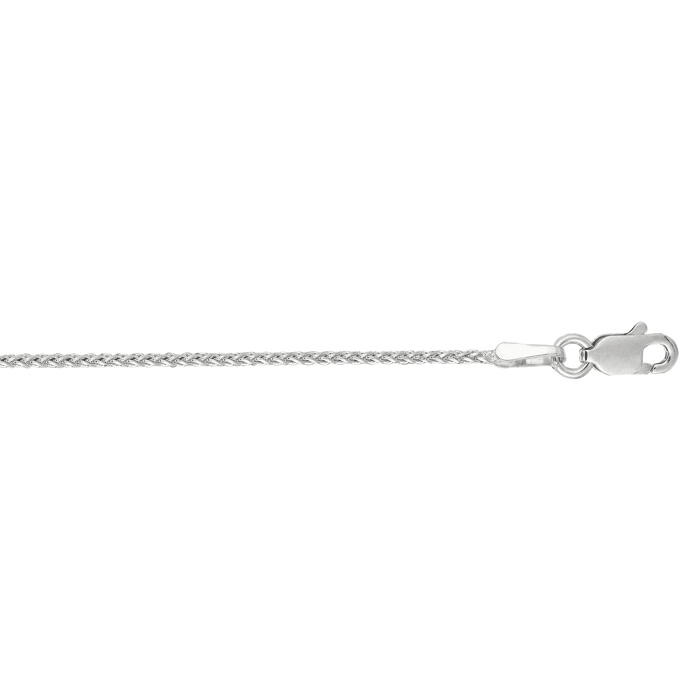 14 Karat White Gold 1.1mm 20 Inch Round Diamond Cut Wheat Chain Necklace