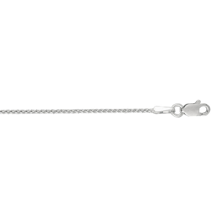 14 Karat White Gold 1.1mm 24 Inch Round Diamond Cut Wheat Chain Necklace