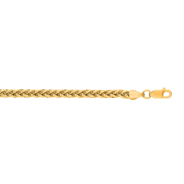14 Karat Yellow Gold 3.3mm 24 Inch Light Weight Wheat Chain Necklace