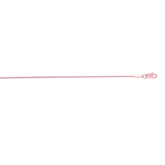 14 Karat Rose Gold 1.10mm 16 Inch Round Diamond Cut Wheat Chain Necklace